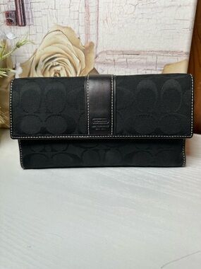 Coach Black Signature Foldover Wristlet Clutch